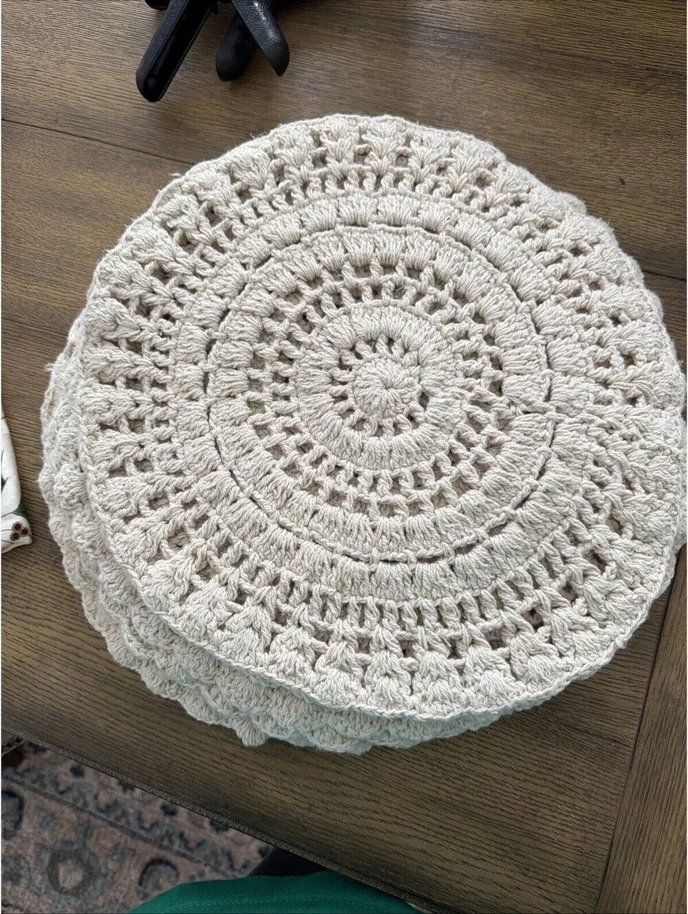 Crocheted Style Round Table Chargers 13.5” Lace Placemats Cream - Set of 9 - EUC